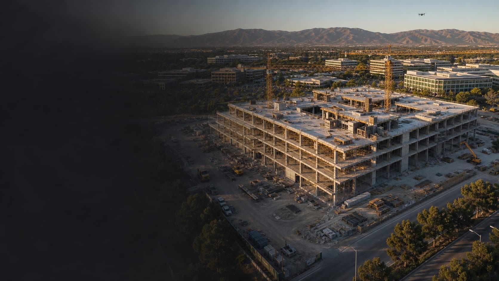 Commercial construction site prepared for an aerial documentation assignment