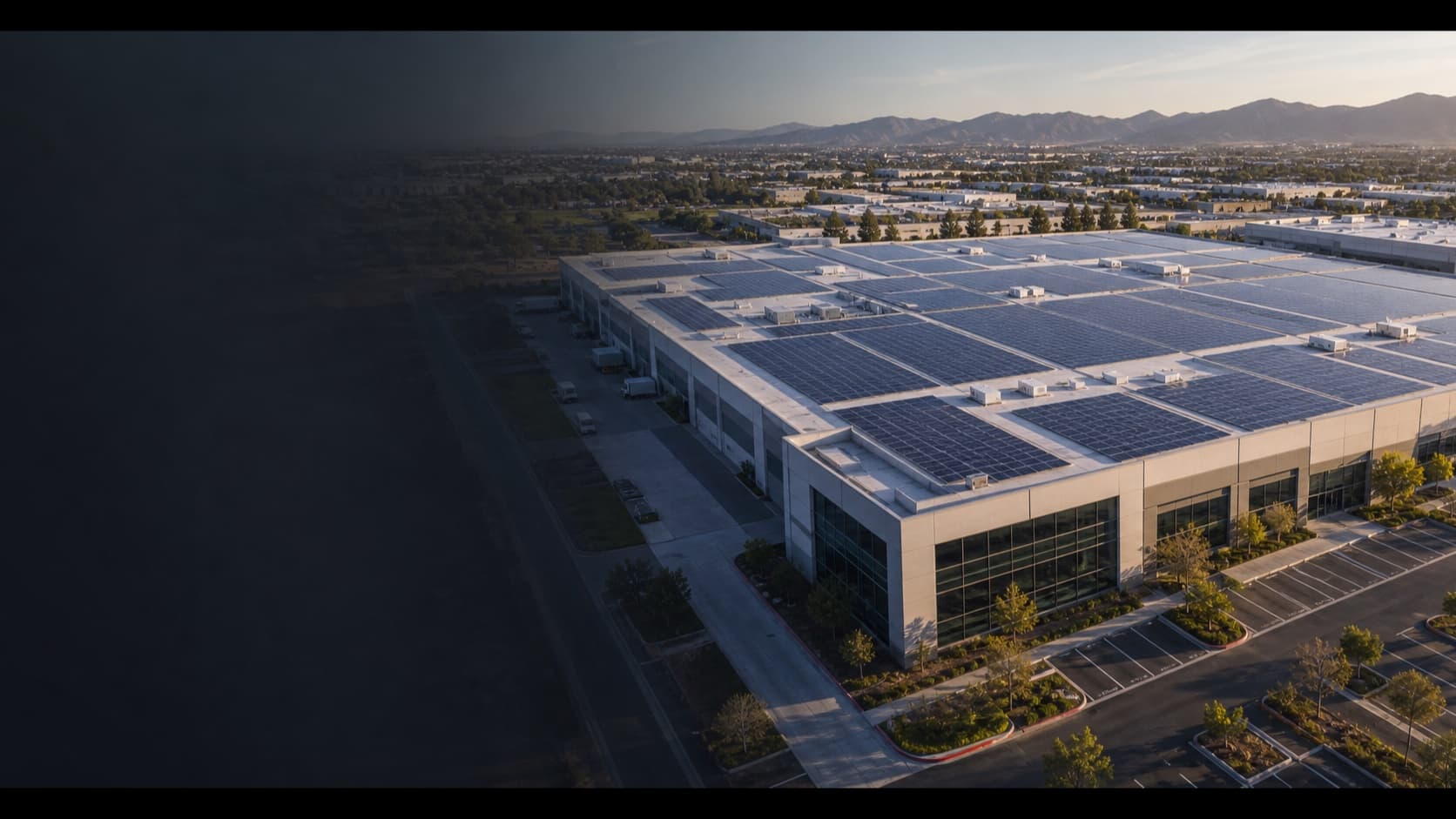 Commercial rooftop solar installation documented from the air